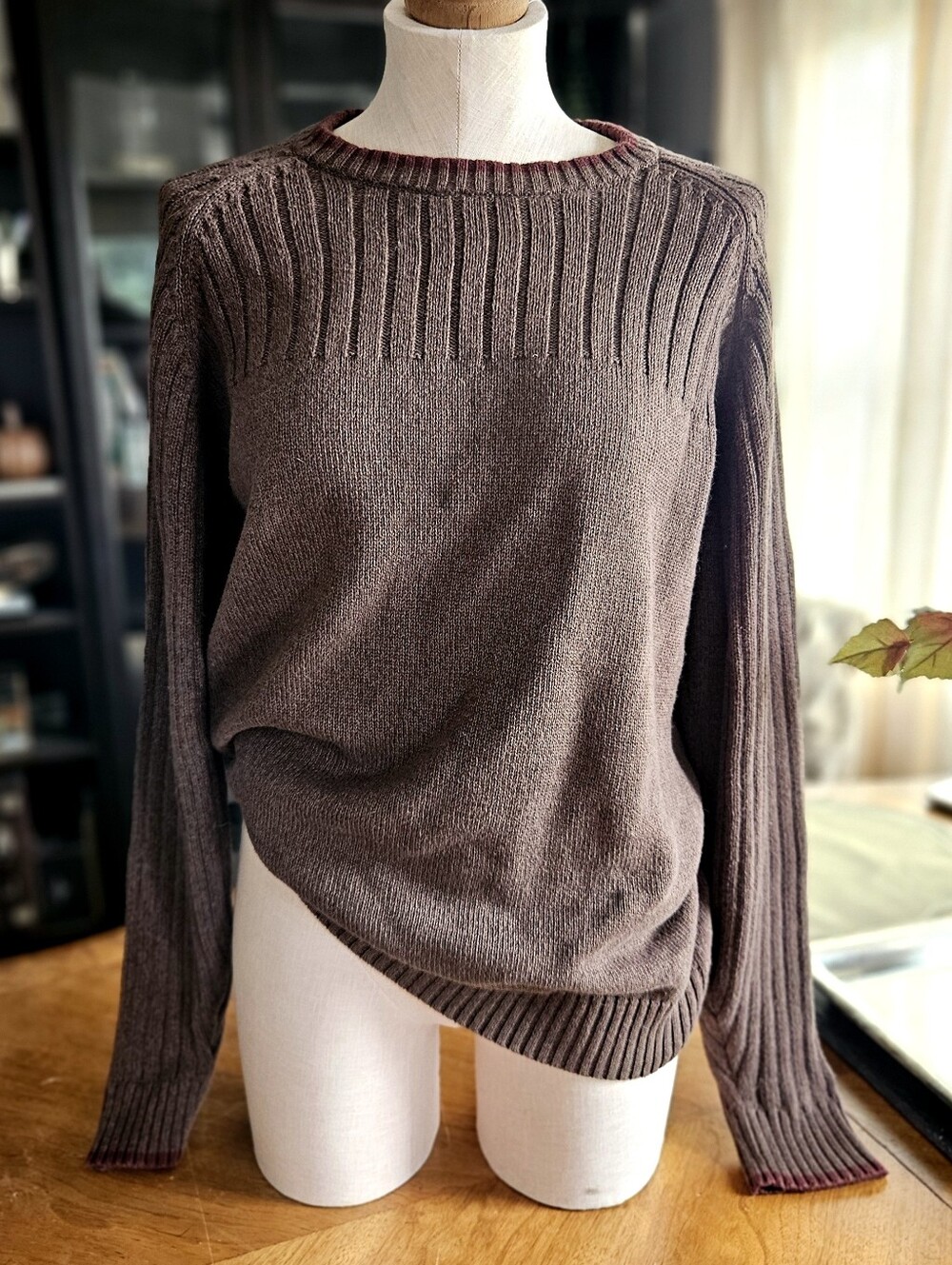 Cotton Rib Knit Fall Autumn Brown Pull Over Sweater